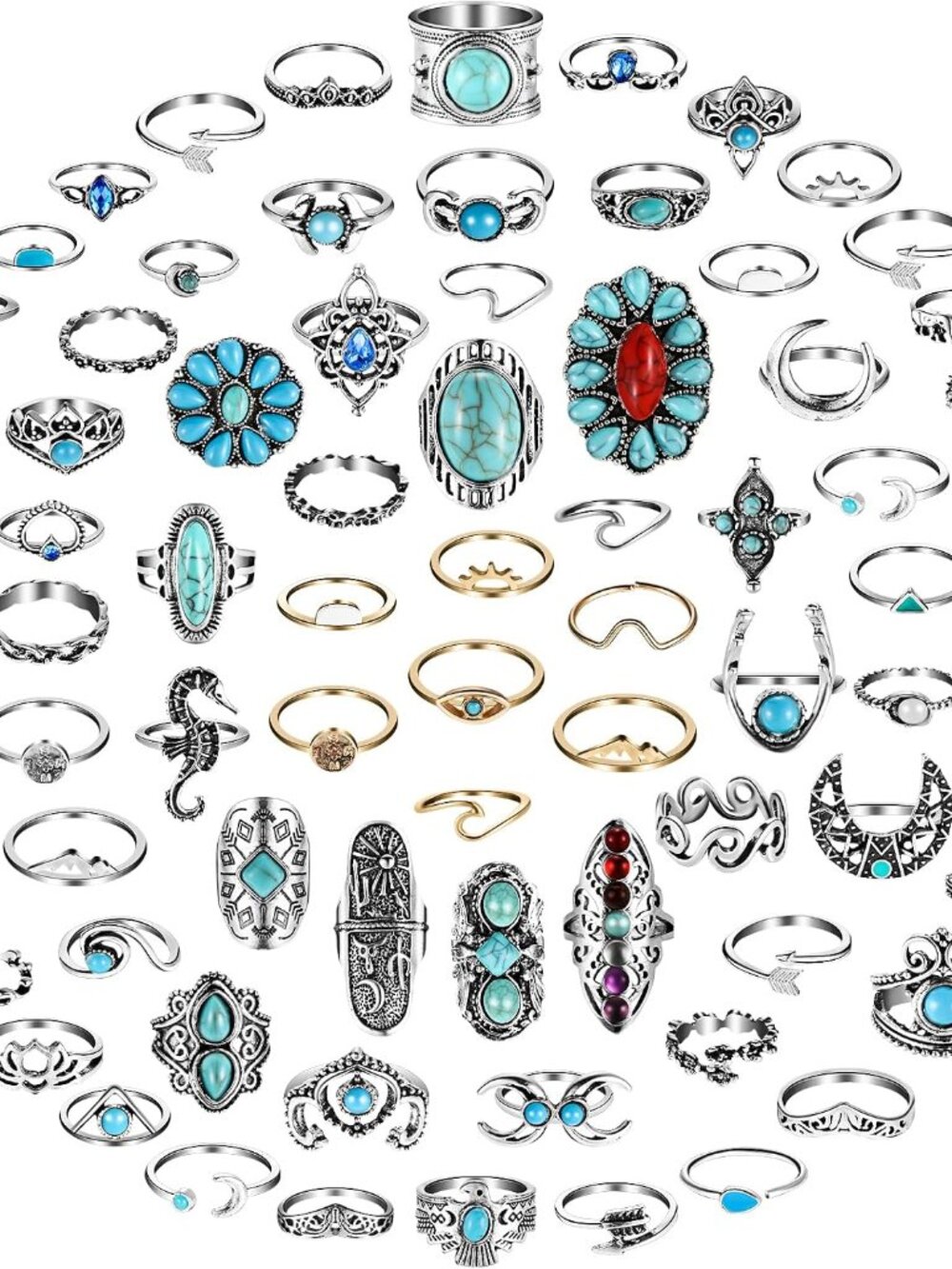 Stylish Vintage Turquoise Rings for Women - 78-Piece Knuckle Ring Collection